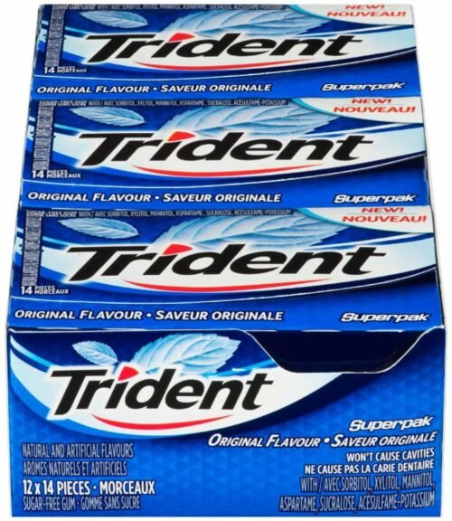Trident Imported Sugar Free Gum, Original Flavour, 14 Count (Pack of 12)